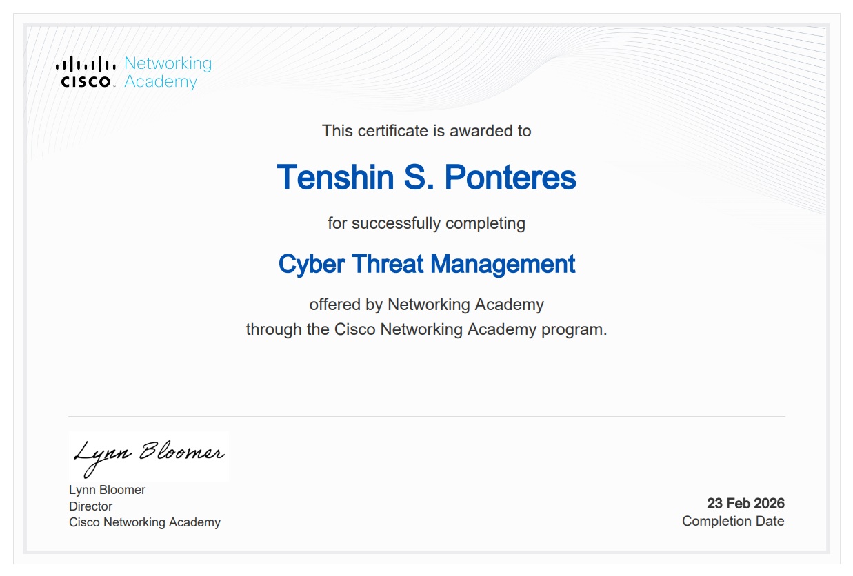 Cisco Cyber Threat Management certification certificate